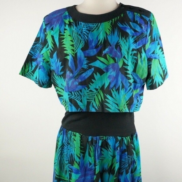VTG 90s Paquette Too! Tropical Green Blue Sz 12 - Picture 1 of 9